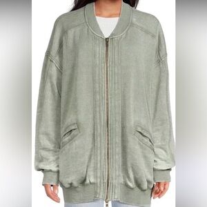 Free People WE THE FREE Robby Bomber Jacket distress Ribbed Washed Army Green